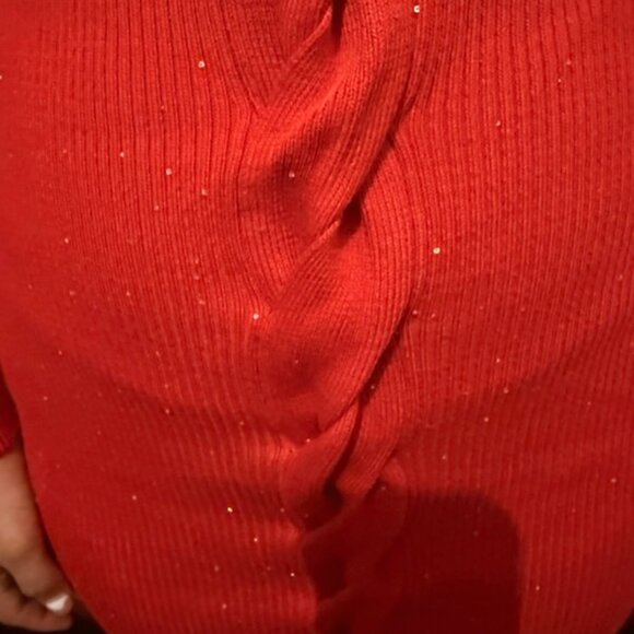 Guess Women's Red Cable Rib-Knit Sequins V-Neck Celia Sweater Dress Size XS - Picture 3 of 7